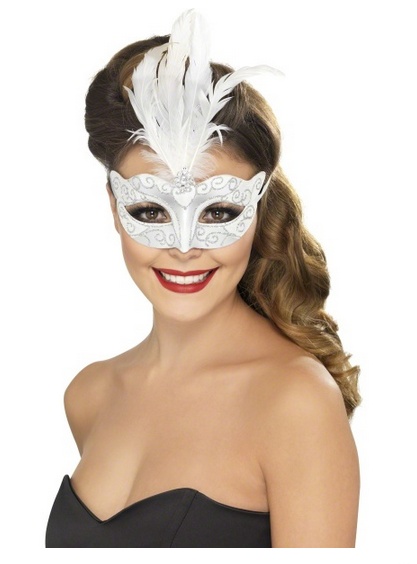 Benátska maska ​​- strieborno-biela